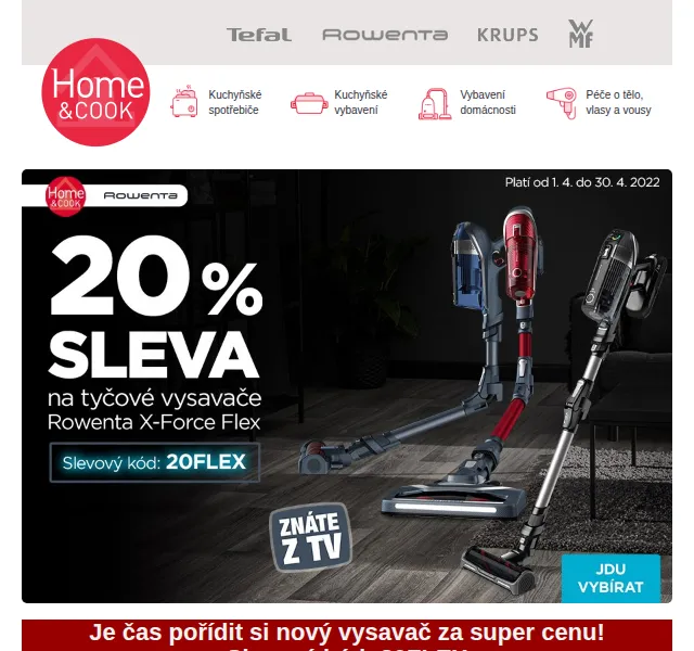 Home & Cook: Rowenta X-Force Flex s 20% slevou – červen 2026 | Nuslet.cz