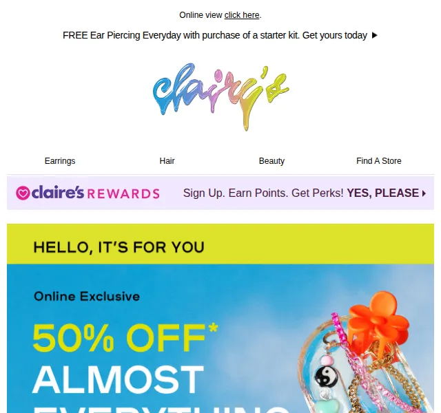 Claire's: Sleva 50 % na téměř vše – červen 2026 | Nuslet.cz