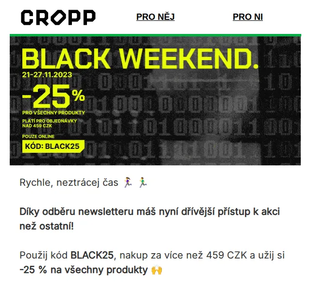 Cropp: Black Weekend -25 % na vše – červen 2026 | Nuslet.cz