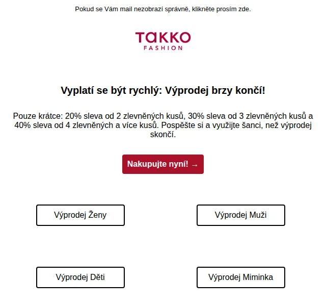 Takko Fashion: Sleva až 40 % na výprodej – červen 2026 | Nuslet.cz