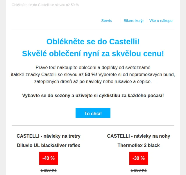 czbikero: Castelli se slevou až 50 % – červen 2026 | Nuslet.cz
