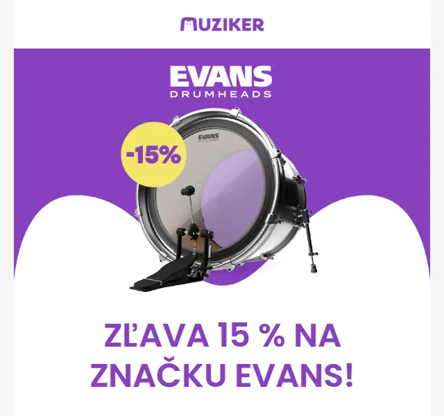 Muziker: Sleva 15 % na Evans a 30 % na vše – červen 2026 | Nuslet.cz