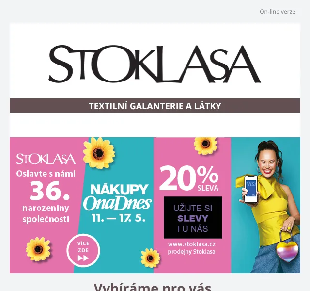 Stoklasa: textilní galanterie sleva 20 % – květen 2026