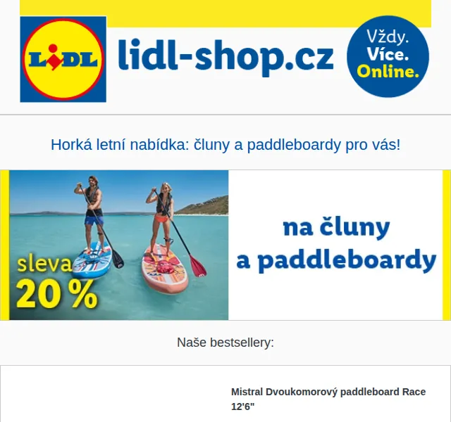Lidl: Paddleboardy a kajaky se slevou až 50 % – srpen 2026 | Nuslet.cz