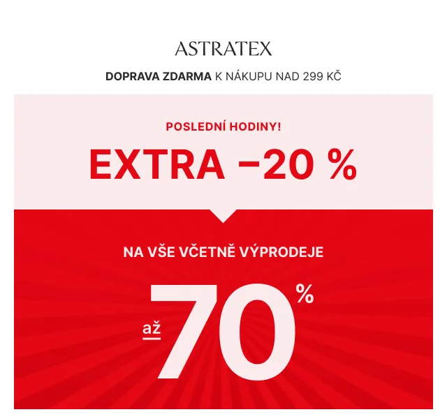 Astratex.cz: Extra 20% sleva na vše – červen 2026 | Nuslet.cz
