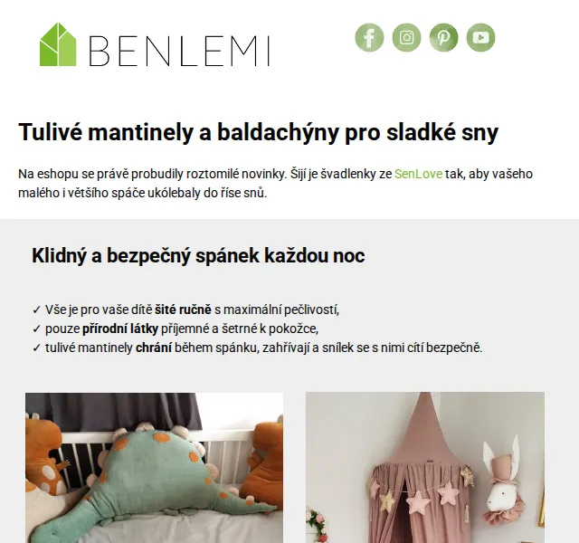 Michal z rodiny Benlemi: Dětské mantinely a baldachýny SenLove – červen 2026 | Nuslet.cz