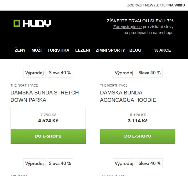 Hudy: zimní bunda The North Face, Arc'teryx, Mammut se slevou až -40 % – červen 2026 | Nuslet.cz