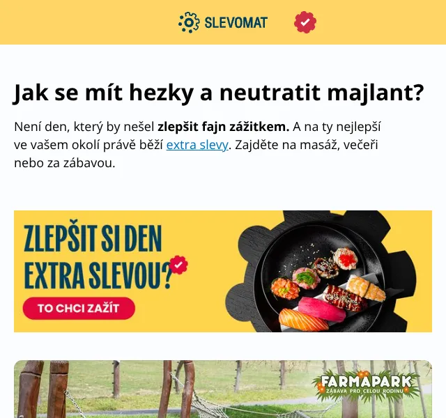 Slevomat: Slevy až 67 % na relax, jídlo a zábavu – květen 2026