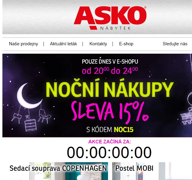 Asko Nábytek: Noční nákupy se slevou – červen 2026 | Nuslet.cz