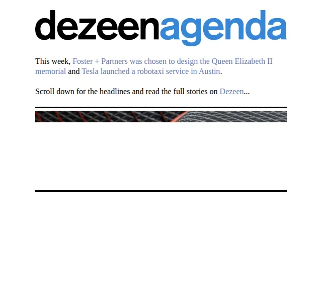 Dezeen Daily: Queen Elizabeth II memorial & Tesla robotaxi – červen 2026 | Nuslet.cz