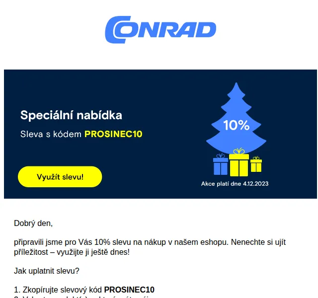 Conrad Electronic: Sleva 10 % na celý sortiment – prosinec 2026 | Nuslet.cz