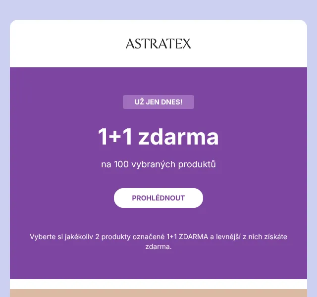 Astratex.cz: 1+1 zdarma na spodní prádlo – srpen 2026
