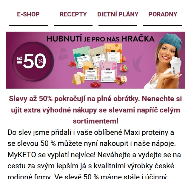 MyKETO: Slevy až 50 % na proteiny a jídla – červen 2026 | Nuslet.cz