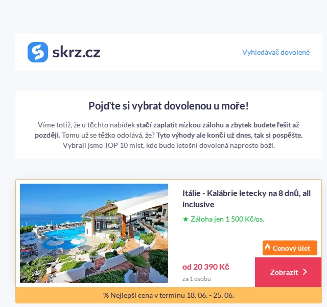 Vánoce na Skrz: First minute dovolená s nízkou zálohou – červen 2026 | Nuslet.cz