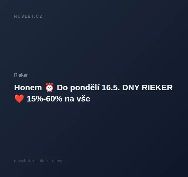 Rieker: Slevy 15 % až 60 % na vše – červen 2026 | Nuslet.cz