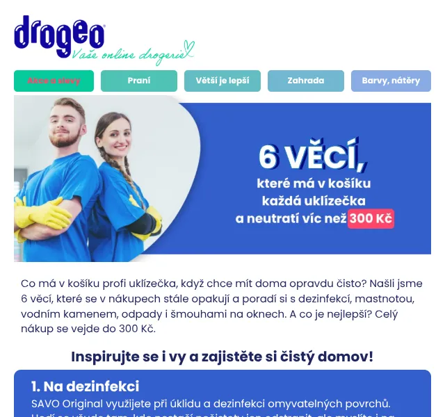 Drogeo: 6 produktů na úklid do 300 Kč – září 2026
