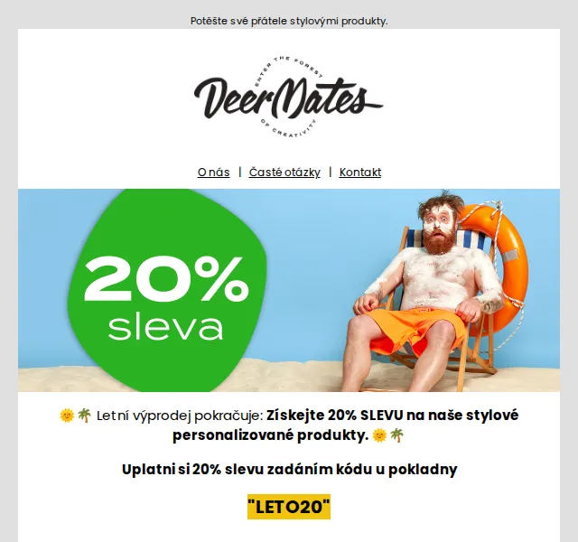 DeerMates.cz: Letní výprodej s 20% slevou na personalizované produkty – červen 2026 | Nuslet.cz