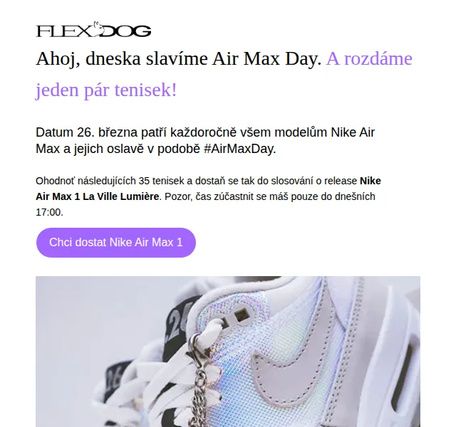 FlexDog: soutěž o Nike Air Max 1 – červen 2026 | Nuslet.cz