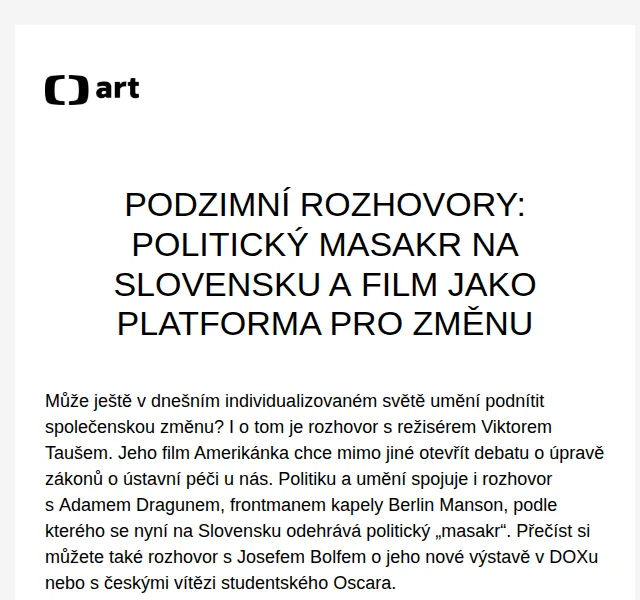 Web ČT art: Rozhovory o umění a politice – červen 2026 | Nuslet.cz