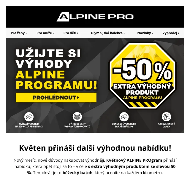 ALPINE PRO: běžecký batoh sleva 50 % – květen 2026