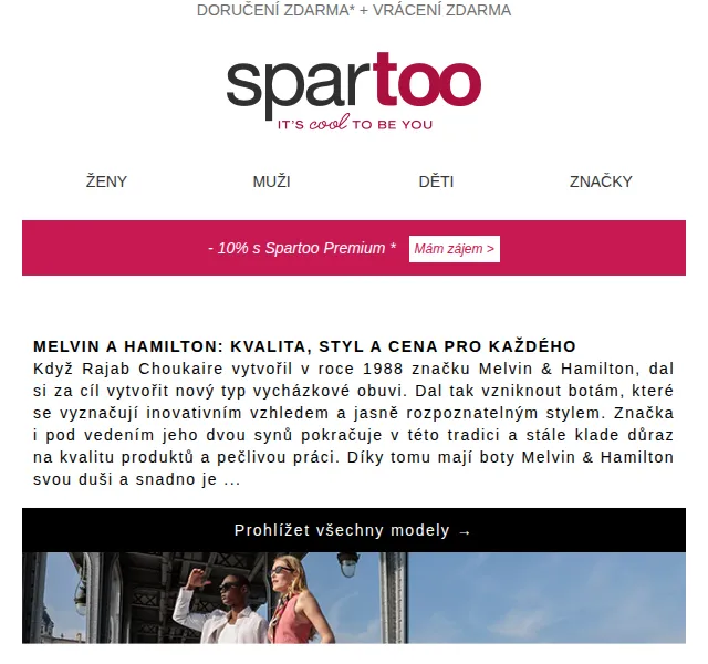 Spartoo: Doručení zdarma značek Melvin & Hamilton, Pepe Jeans, Tom Tailor – červen 2026 | Nuslet.cz