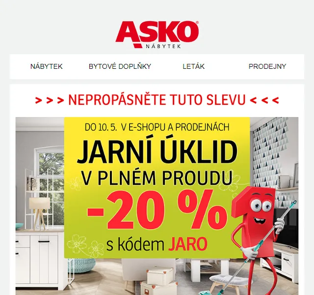Asko Nábytek: Sleva 20 % s kódem JARO – červen 2026 | Nuslet.cz