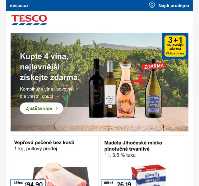 Tesco: 3+1 víno zdarma a slevy Clubcard – březen 2026 | Nuslet.cz