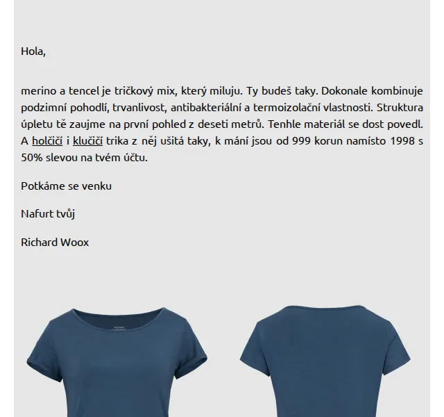 Richard Woox: Merino a tencel trička s 50% slevou – červen 2026 | Nuslet.cz