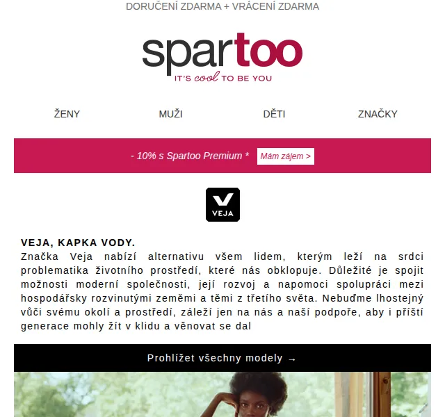 Spartoo.cz: Doručení zdarma značek Veja, Yurban, Teva, Vans, EA7, BOTD, Fila – červen 2026 | Nuslet.cz