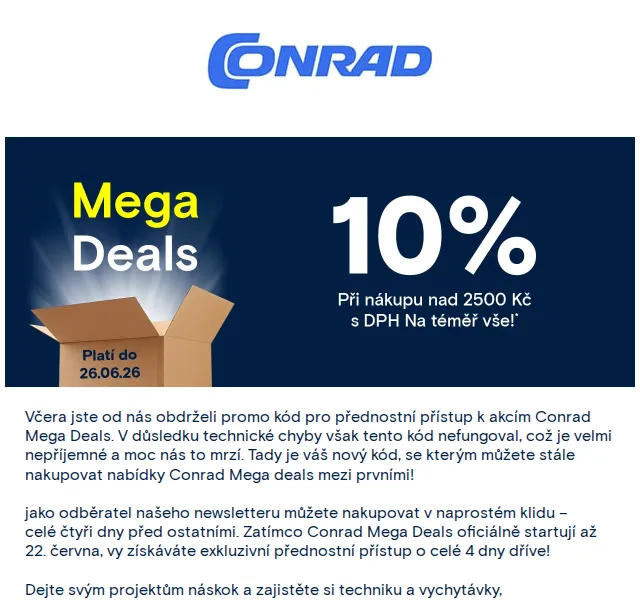 Conrad Electronic: 10 % sleva na Mega Deals – červen 2026 | Nuslet.cz