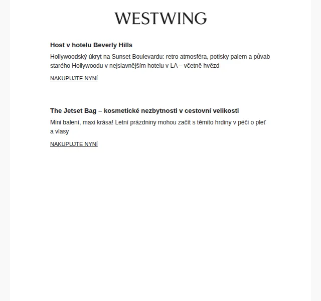 Westwing: Hotel Beverly Hills a kosmetika v mini formátu – červen 2026 | Nuslet.cz