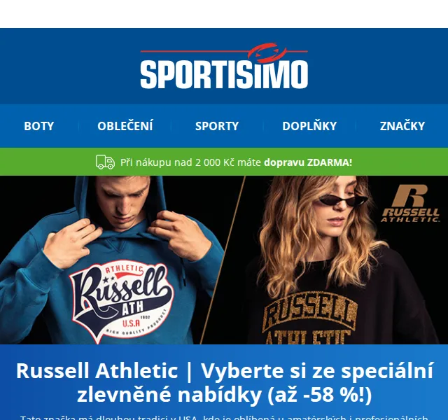 Sportisimo: Sleva až -58 % na textil Russell Athletic – červen 2026 | Nuslet.cz