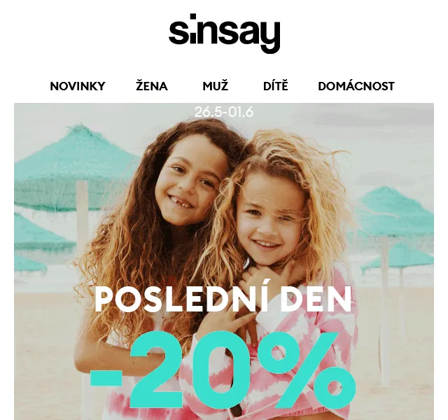 Sinsay: -20 % na dětské produkty – červen 2026 | Nuslet.cz