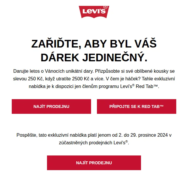 Levi's®: Sleva 250 Kč na přizpůsobení – červen 2026 | Nuslet.cz