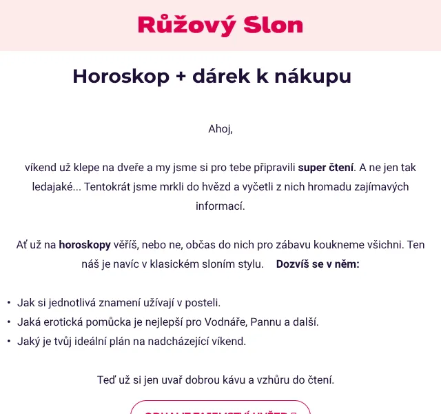 Růžový Slon: Horoskop + sleva až 20 % – duben 2026 | Nuslet.cz