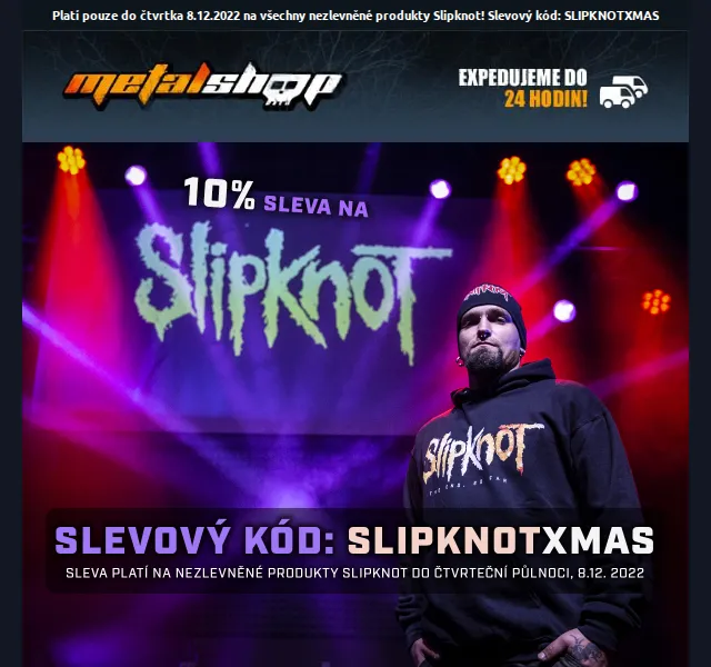 METALSHOP: 10% sleva na merch SLIPKNOT – červen 2026 | Nuslet.cz