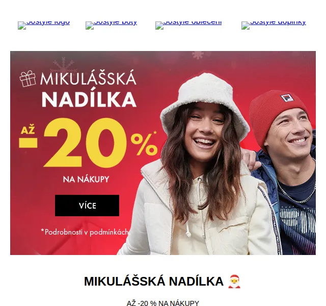 50style: Mikulášská nadílka – slevy až 20 % na adidas, Nike, UP8 – červen 2026 | Nuslet.cz