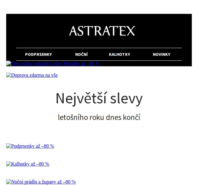 Astratex.cz: Až 80% slevy na prádlo a noční – červen 2026 | Nuslet.cz