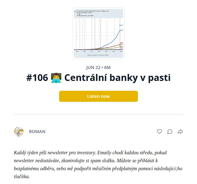 Substack: Newsletter Centrální banky v pasti – červen 2026 | Nuslet.cz