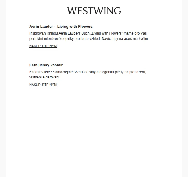 Westwing: Aerin Lauder květiny a letní shop – červen 2026 | Nuslet.cz