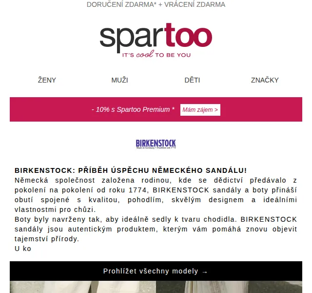 Spartoo: doručení zdarma na Birkenstock, Nike a další – červen 2026 | Nuslet.cz