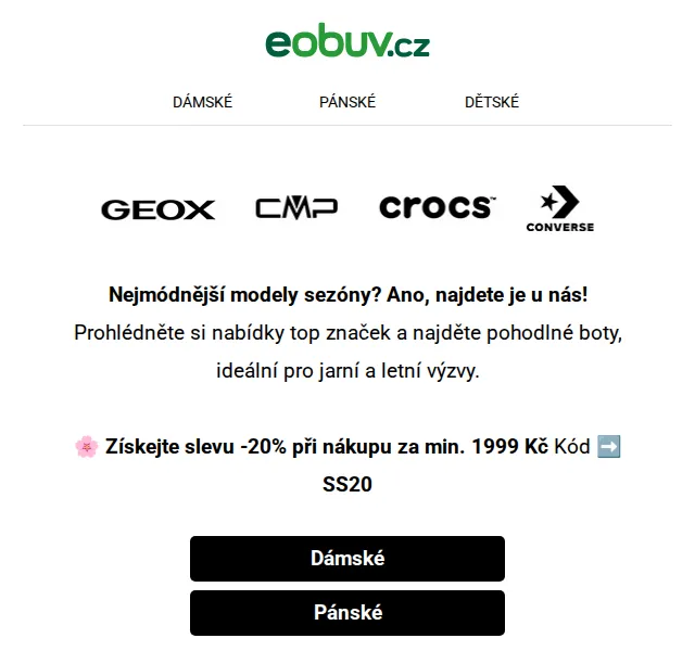 eobuv: Sleva 20 % na Crocs, Converse, Geox, Teva – červen 2026 | Nuslet.cz