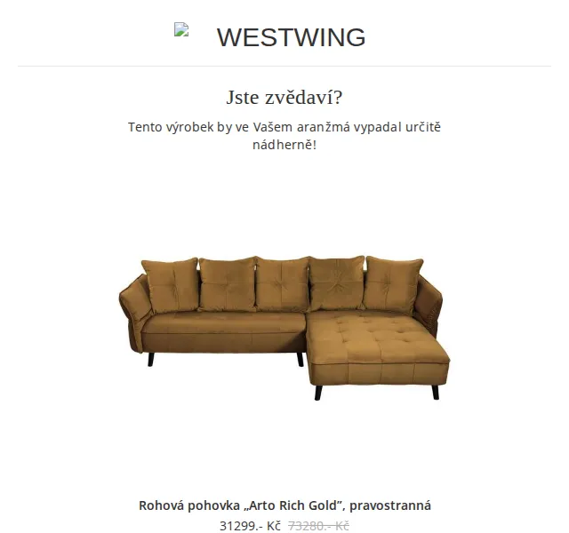 Westwing: Rohová pohovka Arto Rich Gold – červen 2026 | Nuslet.cz