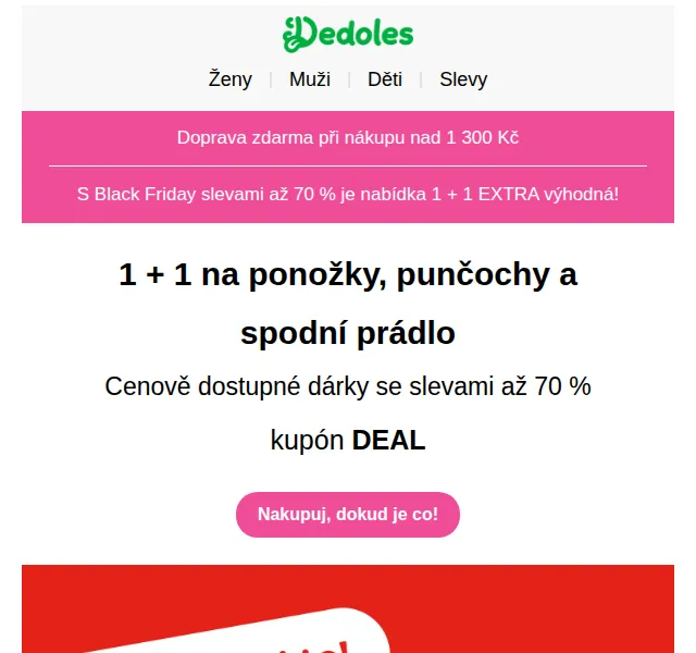 Dedoles: 1+1 zdarma na ponožky, punčochy a spodní prádlo – červenec 2026 | Nuslet.cz