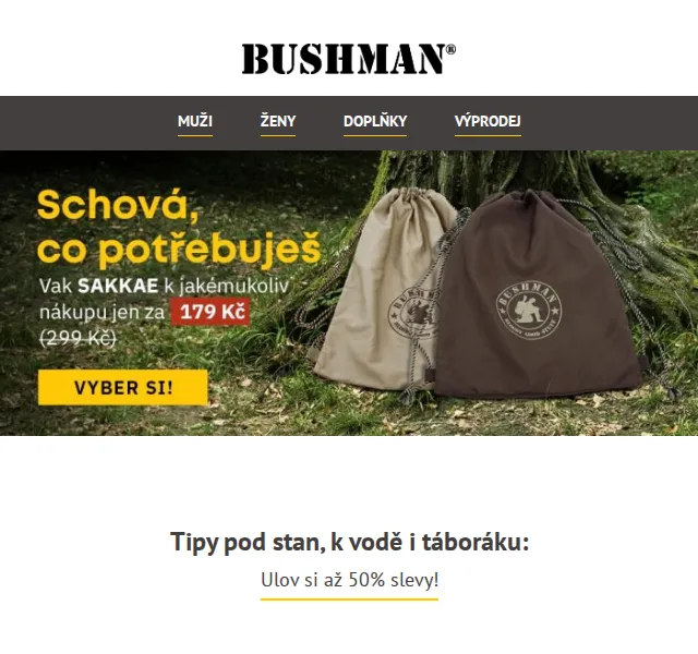 BUSHMAN: letní slevy až 50 % – červen 2026 | Nuslet.cz