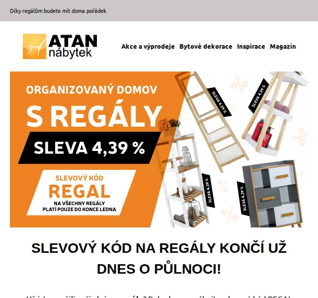 ATAN nábytek: Sleva 4,39 % na regály – červen 2026 | Nuslet.cz