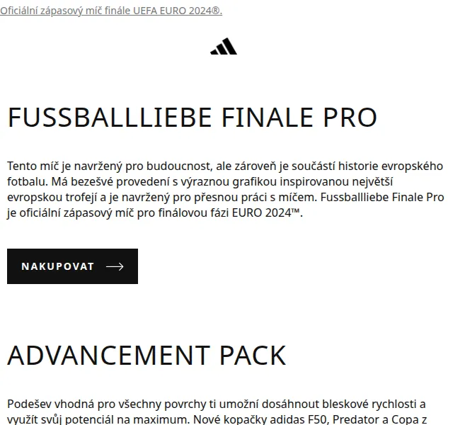 adidas: Míč Fussballliebe Finale Pro a kopačky Advancement Pack – červen 2026 | Nuslet.cz