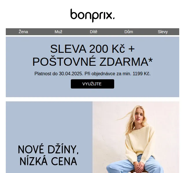 bonprix: Sleva 200 Kč + poštovné zdarma – červen 2026 | Nuslet.cz