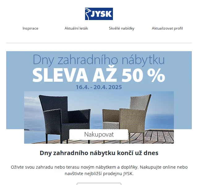 JYSK: Dny zahradního nábytku slevy až 50 % – červen 2026 | Nuslet.cz