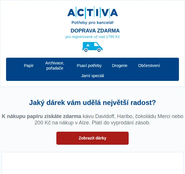 obchod.activa.cz: Dárek k nákupu papíru (káva Davidoff, Haribo) – červen 2026 | Nuslet.cz
